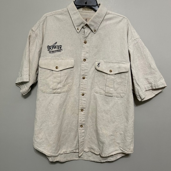 Browning Mens Shirt XL/TG 100%‎ Linen Heavy Short Sleeve Button Down Hunting Top - Picture 1 of 10